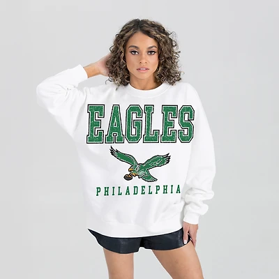 Women's Gameday Couture  White Philadelphia Eagles Classic Sunday Drives Oversized Premium Fleece Pullover Sweatshirt