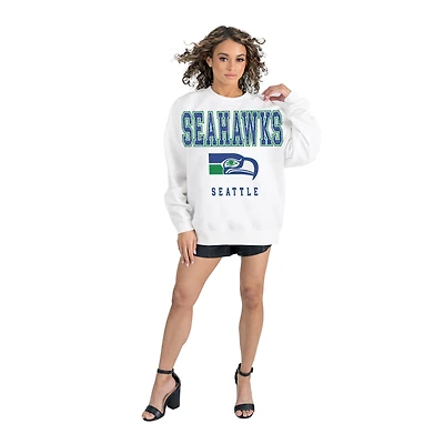 Women's Gameday Couture  White Seattle Seahawks Classic Sunday Drives Oversized Premium Fleece Pullover Sweatshirt