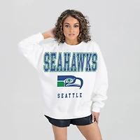 Women's Gameday Couture  White Seattle Seahawks Classic Sunday Drives Oversized Premium Fleece Pullover Sweatshirt