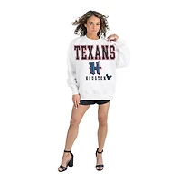 Women's Gameday Couture  White Houston Texans Classic Sunday Drives Oversized Premium Fleece Pullover Sweatshirt