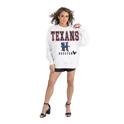 Women's Gameday Couture  White Houston Texans Classic Sunday Drives Oversized Premium Fleece Pullover Sweatshirt