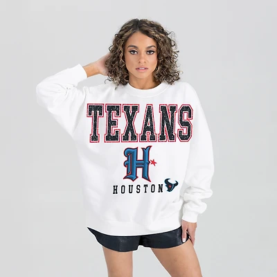 Women's Gameday Couture  White Houston Texans Classic Sunday Drives Oversized Premium Fleece Pullover Sweatshirt