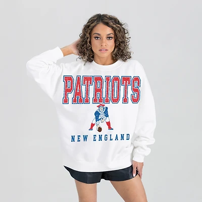 Women's Gameday Couture  White New England Patriots Classic Sunday Drives Oversized Premium Fleece Pullover Sweatshirt