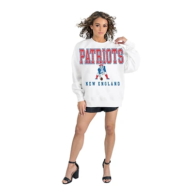 Women's Gameday Couture  White New England Patriots Classic Sunday Drives Oversized Premium Fleece Pullover Sweatshirt