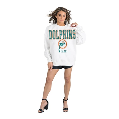 Women's Gameday Couture  White Miami Dolphins Classic Sunday Drives Oversized Premium Fleece Pullover Sweatshirt