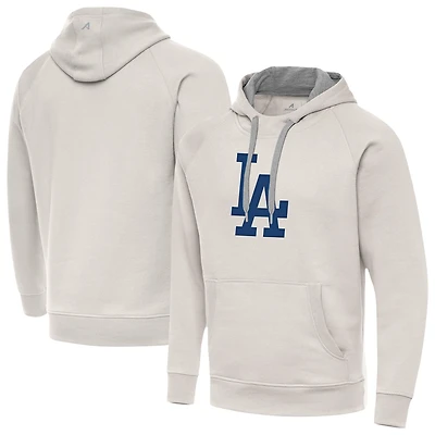 Men's Antigua Cream Los Angeles Dodgers Victory Pullover Hoodie