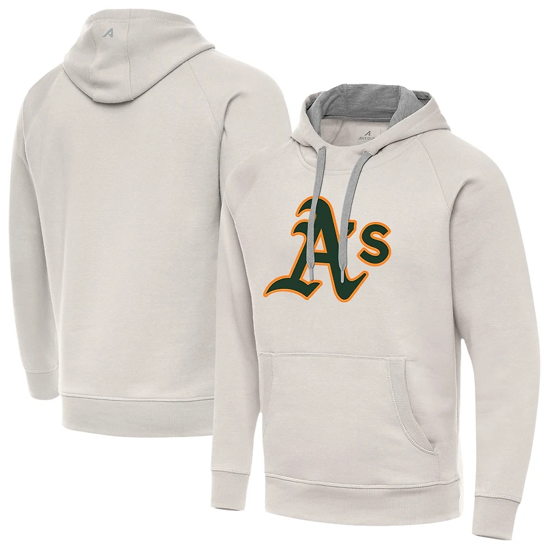 Men's Antigua Cream Athletics Victory Pullover Hoodie