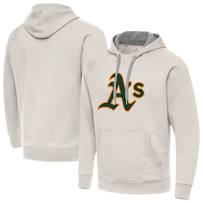 Men's Antigua Cream Athletics Victory Pullover Hoodie