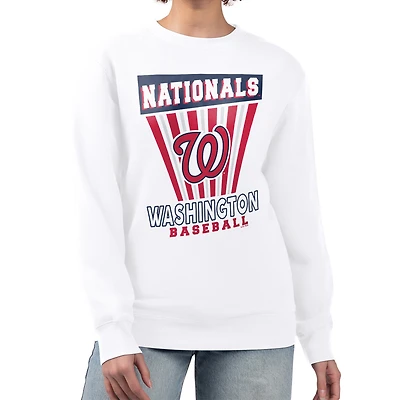 Women's Starter White Washington Nationals Poster Print Team Fleece Pullover Sweatshirt