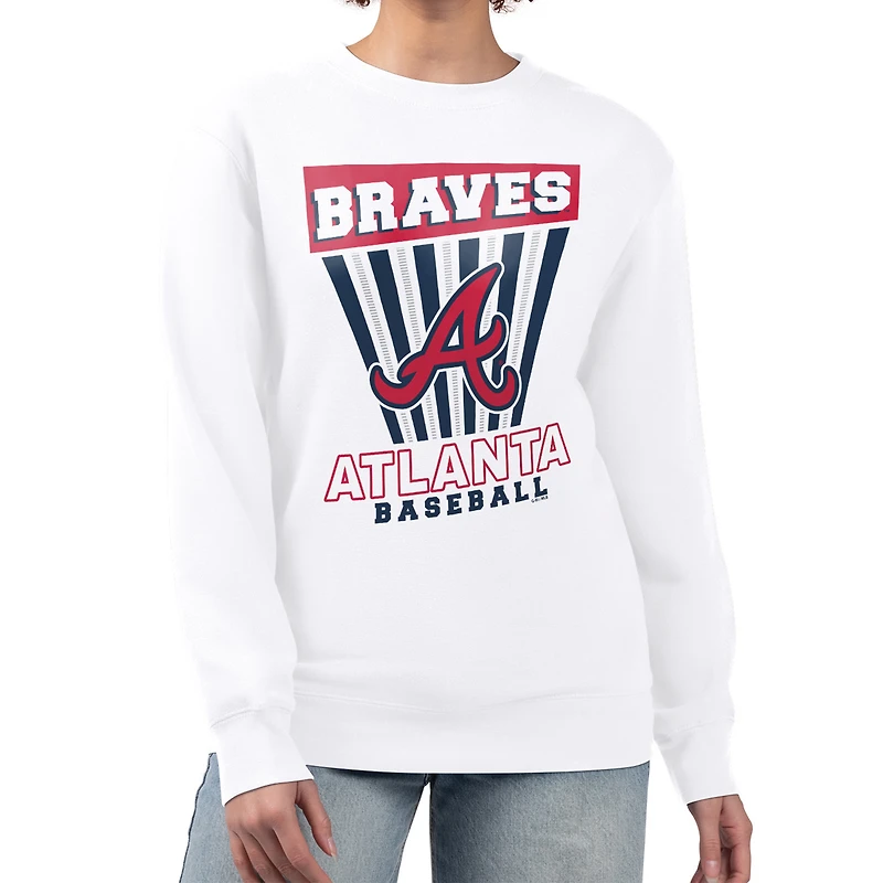 Women's Starter White Atlanta Braves Poster Print Team Fleece Pullover Sweatshirt