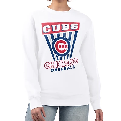 Women's Starter White Chicago Cubs Poster Print Team Fleece Pullover Sweatshirt