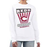 Women's Starter White Cincinnati Reds Poster Print Team Fleece Pullover Sweatshirt
