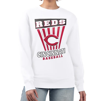 Women's Starter White Cincinnati Reds Poster Print Team Fleece Pullover Sweatshirt