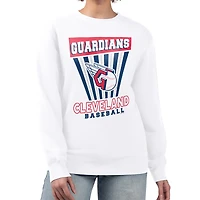 Women's Starter White Cleveland Guardians Poster Print Team Fleece Pullover Sweatshirt