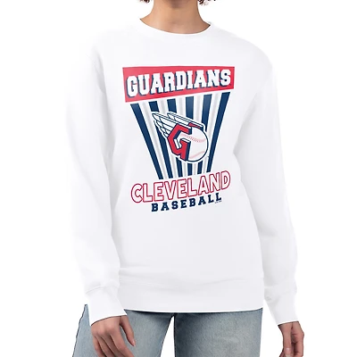 Women's Starter White Cleveland Guardians Poster Print Team Fleece Pullover Sweatshirt