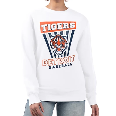 Women's Starter White Detroit Tigers Poster Print Team Fleece Pullover Sweatshirt