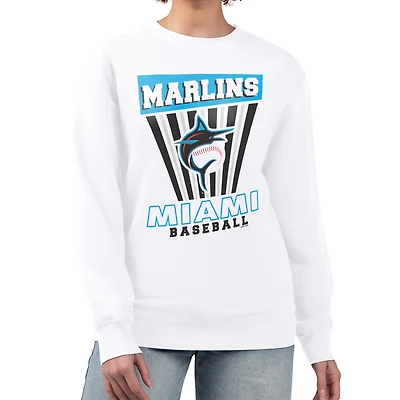 Women's Starter White Miami Marlins Poster Print Team Fleece Pullover Sweatshirt