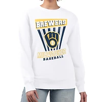 Women's Starter White Milwaukee Brewers Poster Print Team Fleece Pullover Sweatshirt