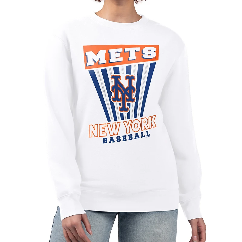 Women's Starter White New York Mets Poster Print Team Fleece Pullover Sweatshirt