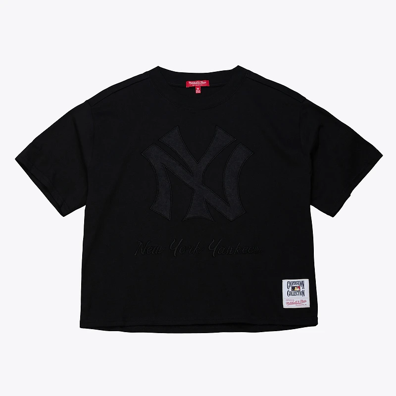 Women's Mitchell & Ness Black New York Yankees Cooperstown Collection Phantom Cropped T-Shirt