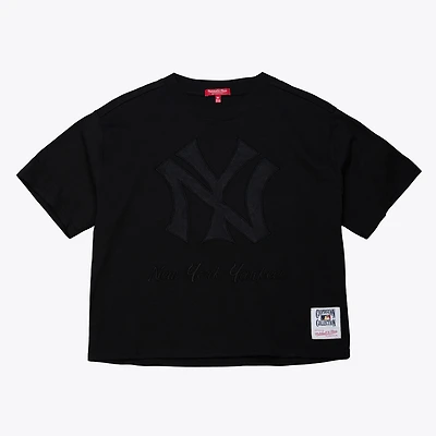 Women's Mitchell & Ness Black New York Yankees Cooperstown Collection Phantom Cropped T-Shirt