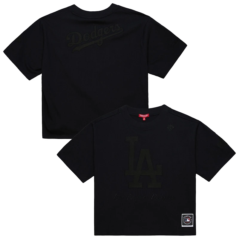 Women's Mitchell & Ness Black Los Angeles Dodgers Cooperstown Collection Phantom Cropped T-Shirt