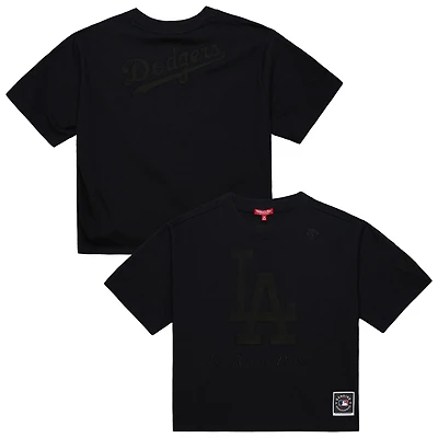 Women's Mitchell & Ness Black Los Angeles Dodgers Cooperstown Collection Phantom Cropped T-Shirt