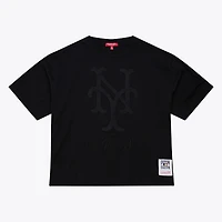 Women's Mitchell & Ness Black New York Mets Cooperstown Collection Phantom Cropped T-Shirt