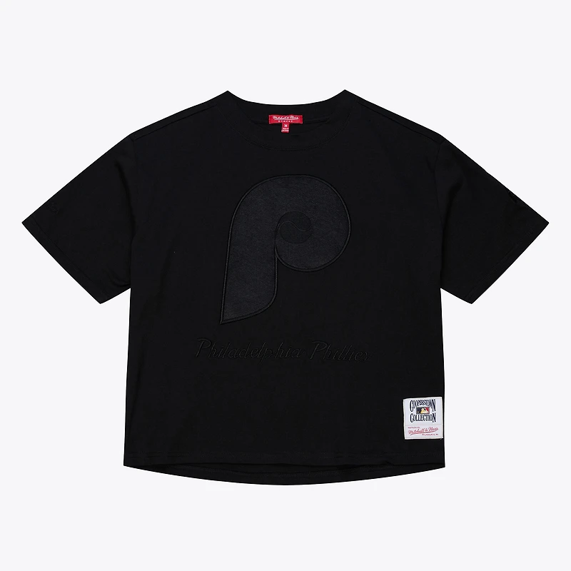 Women's Mitchell & Ness Black Philadelphia Phillies Cooperstown Collection Phantom Cropped T-Shirt
