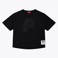 Women's Mitchell & Ness Black Philadelphia Phillies Cooperstown Collection Phantom Cropped T-Shirt