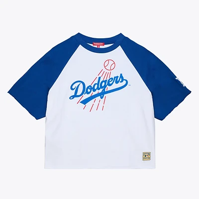 Women's Mitchell & Ness  White Los Angeles Dodgers Cropped Raglan Boxy T-Shirt