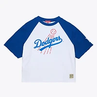 Women's Mitchell & Ness  White Los Angeles Dodgers Cropped Raglan Boxy T-Shirt