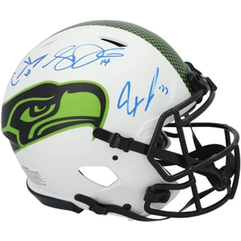 Cooper Kupp, Sam Darnold & Jaxon Smith-Njigba Seattle Seahawks Autographed Riddell Lunar Speed Authentic Helmet