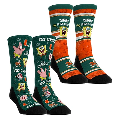 Unisex Rock Em Socks Miami Hurricanes SpongeBob SquarePants Two-Pack Crew Set