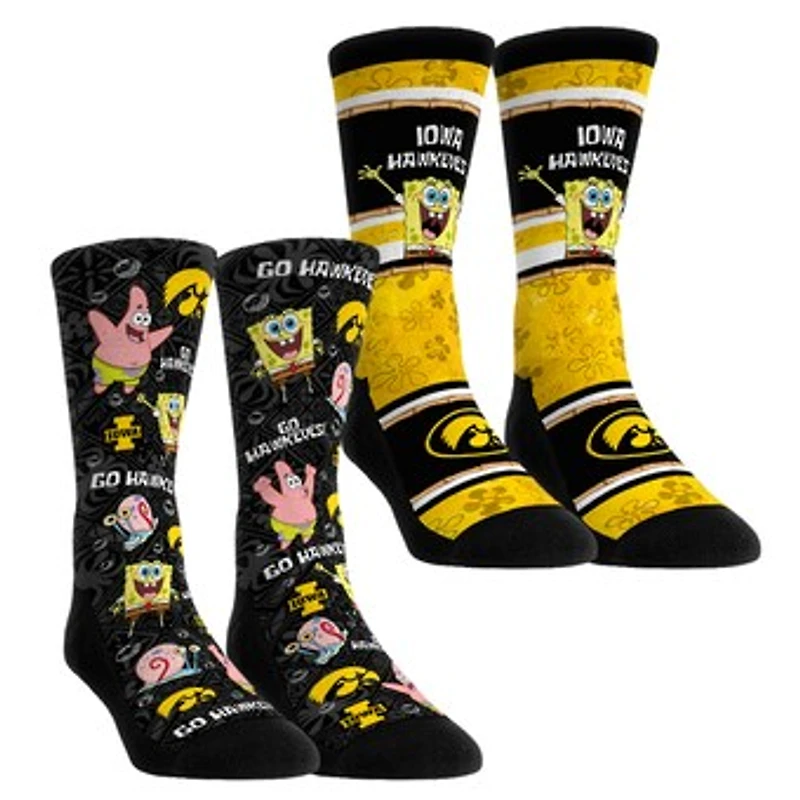 Unisex Rock Em Socks Iowa Hawkeyes SpongeBob SquarePants Two-Pack Crew Set