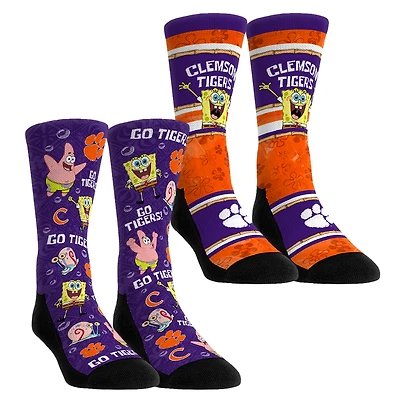 Unisex Rock Em Socks Clemson Tigers SpongeBob SquarePants Two-Pack Crew Set