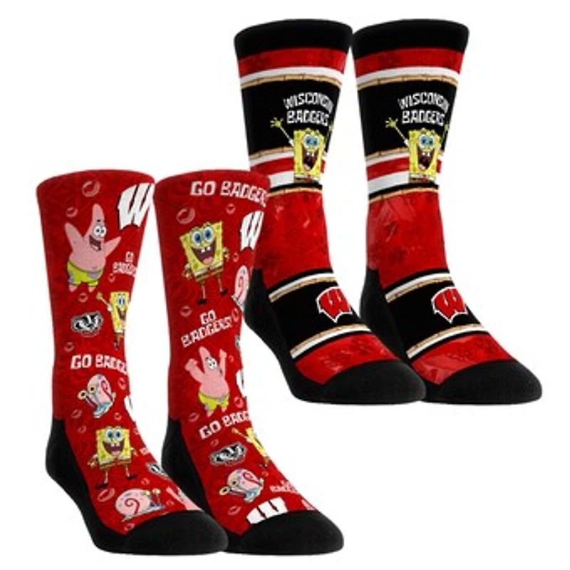 Youth Rock Em Socks Wisconsin Badgers SpongeBob SquarePants Two-Pack Crew Set
