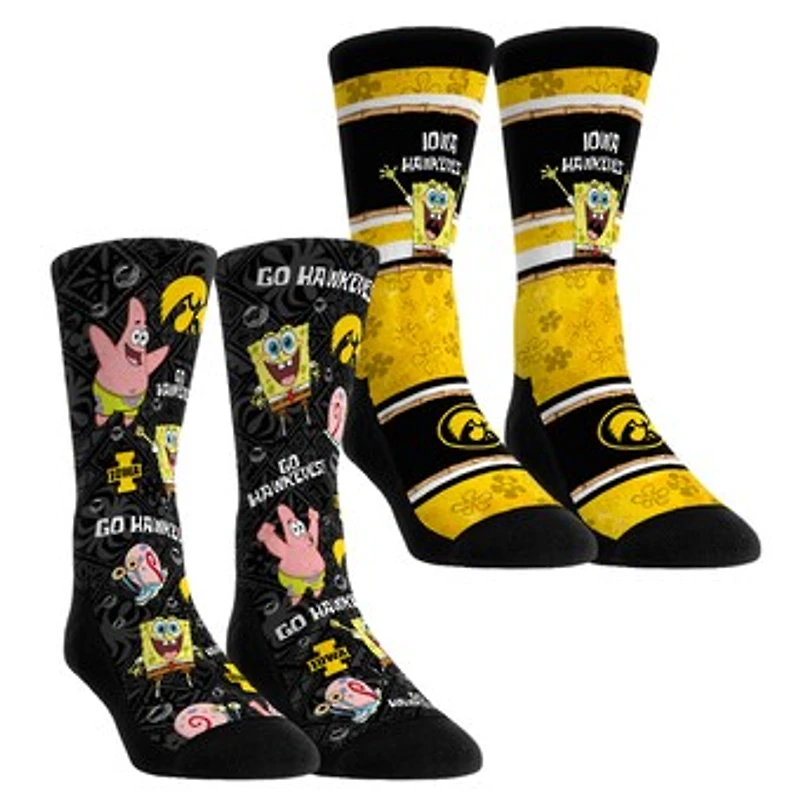 Youth Rock Em Socks Iowa Hawkeyes SpongeBob SquarePants Two-Pack Crew Set