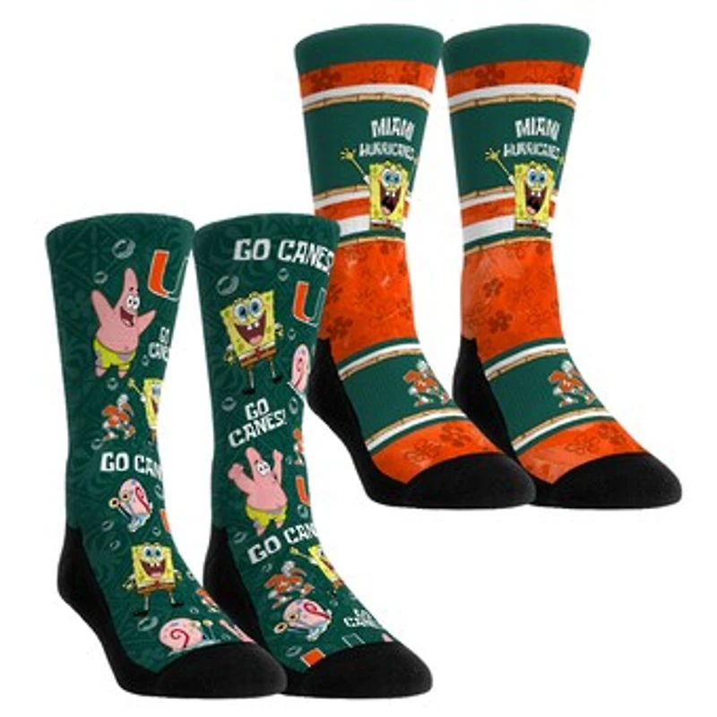 Youth Rock Em Socks Miami Hurricanes SpongeBob SquarePants Two-Pack Crew Set