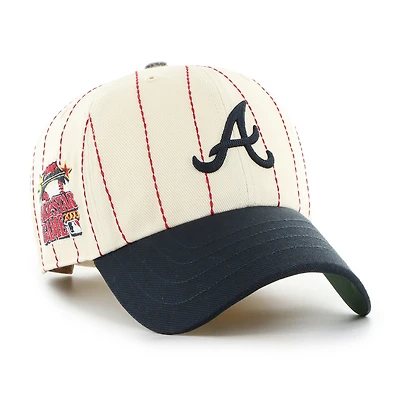 Men's '47 x Rawlings Natural/Navy Atlanta Braves Pinstripe Clean Up Adjustable Hat