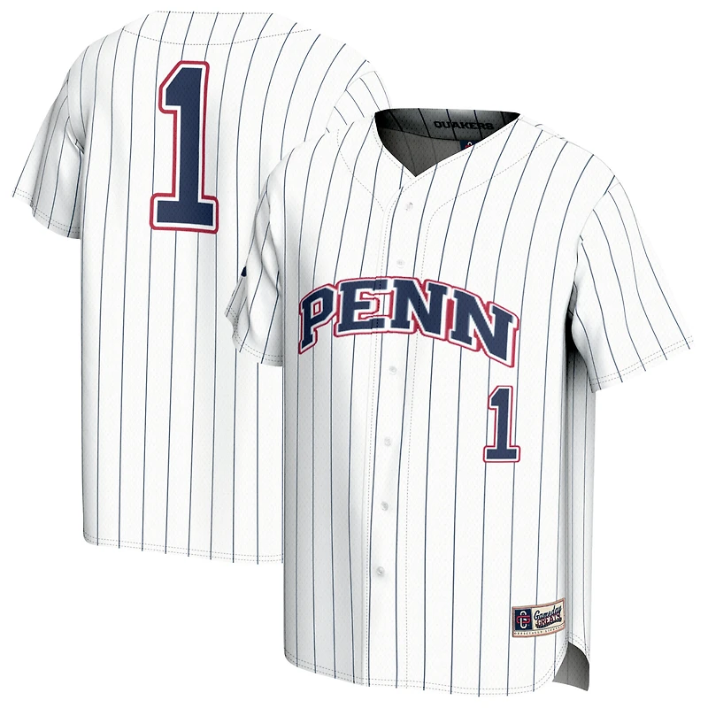 Youth GameDay Greats #1 White Pennsylvania Quakers Lightweight Collegiate Baseball Fashion Jersey