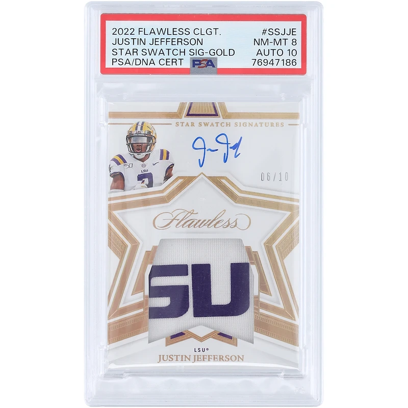Justin Jefferson LSU Tigers Autographed 2022 Panini Flawless Collegiate Logo Relic #SS-JJE #6/10 PSA Authenticated 8/10 Card