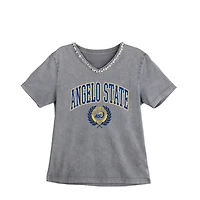 Women's Gameday Couture Gray Angelo State Rams Iconic Edge Rhinestone V-Neck T-Shirt