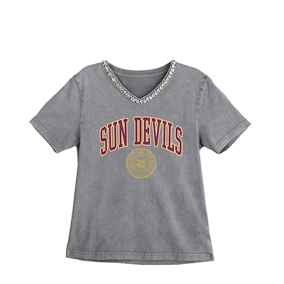 Women's Gameday Couture Gray Arizona State Sun Devils Iconic Edge Rhinestone V-Neck T-Shirt