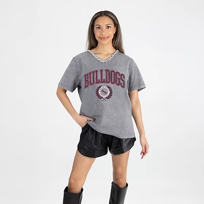 Women's Gameday Couture Gray Alabama A&M Bulldogs Iconic Edge Rhinestone V-Neck T-Shirt