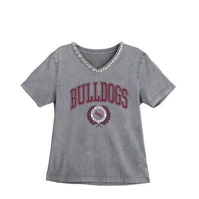 Women's Gameday Couture Gray Alabama A&M Bulldogs Iconic Edge Rhinestone V-Neck T-Shirt