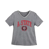 Women's Gameday Couture Gray Arkansas State Red Wolves Iconic Edge Rhinestone V-Neck T-Shirt