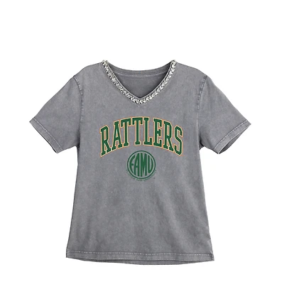 Women's Gameday Couture Gray Florida A&M Rattlers Iconic Edge Rhinestone V-Neck T-Shirt