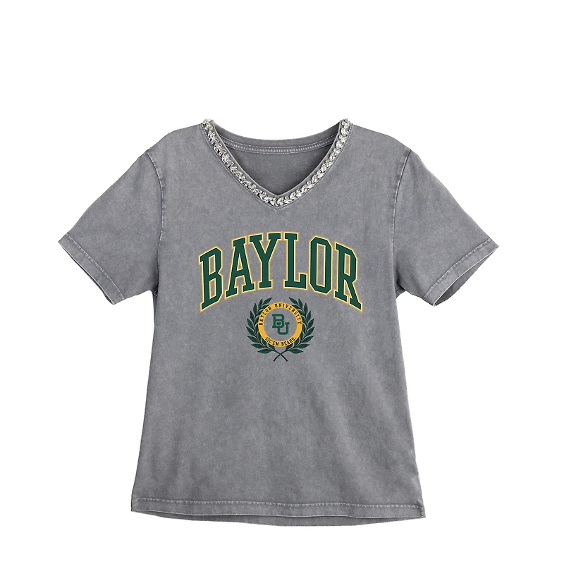 Women's Gameday Couture Gray Baylor Bears Iconic Edge Rhinestone V-Neck T-Shirt