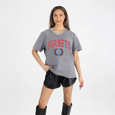 Women's Gameday Couture Gray Delaware State Hornets Iconic Edge Rhinestone V-Neck T-Shirt